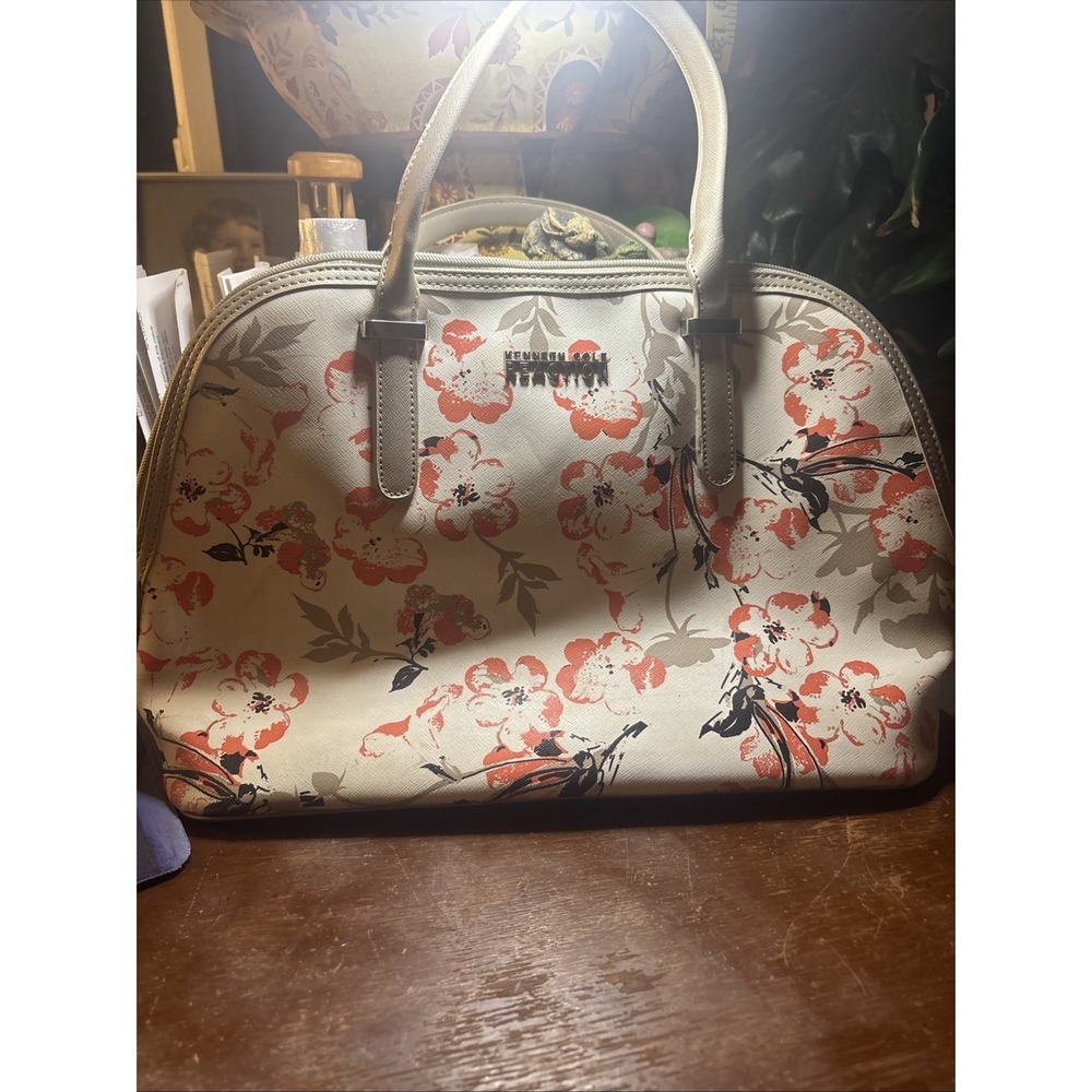 Kenneth Cole Reaction‎ Floral Satchel Handbag Orange Taupe Ivory